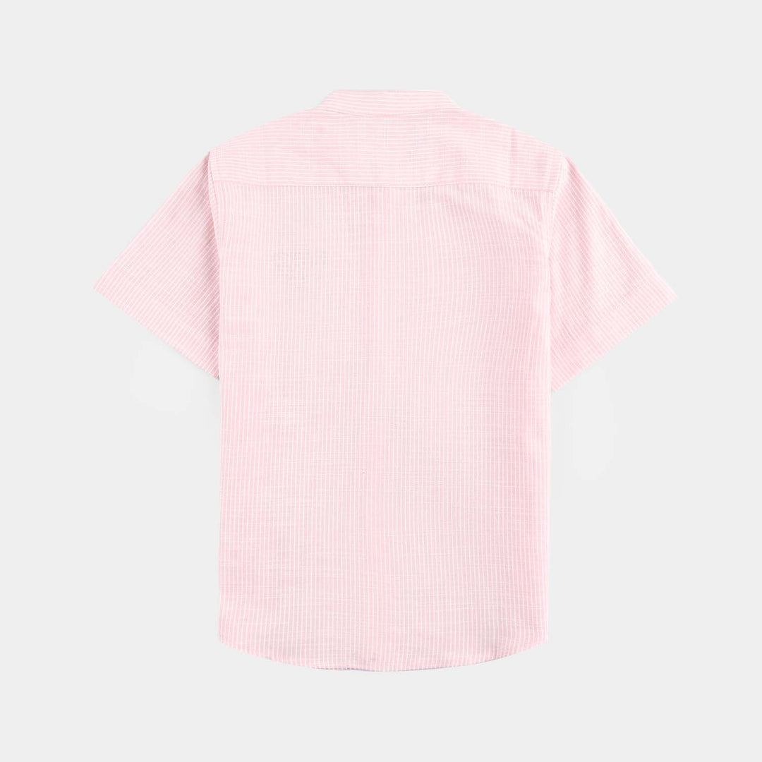 Boys Yarn Dyed Casual Shirt H/S (Happy)-Peach.stripe