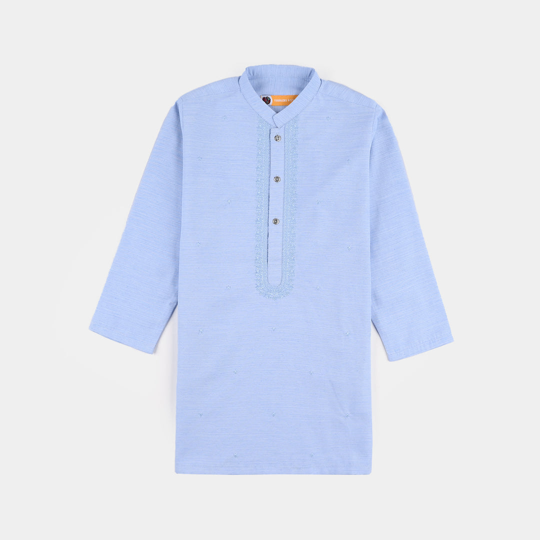 Boys Poly Viscose Embroidered Kurta (Slub EMB)-L.Blue