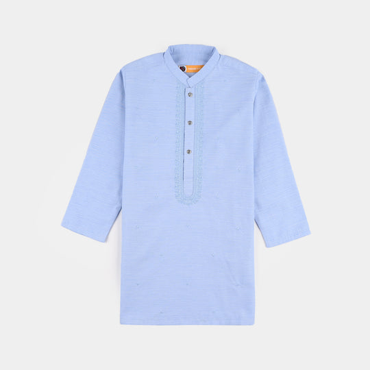 Boys Poly Viscose Embroidered Kurta (Slub EMB)-L.Blue