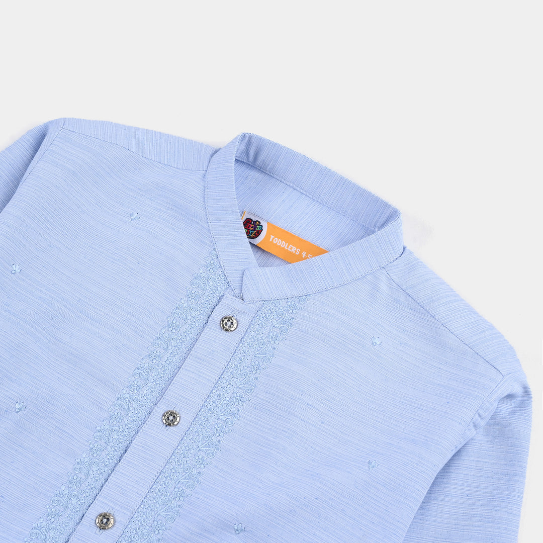 Boys Poly Viscose Embroidered Kurta (Slub EMB)-L.Blue