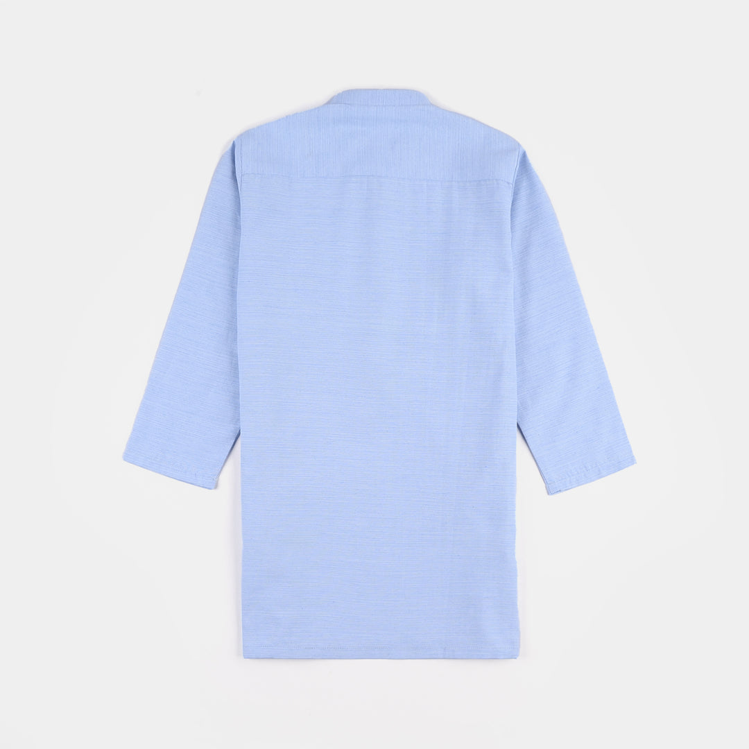 Boys Poly Viscose Embroidered Kurta (Slub EMB)-L.Blue