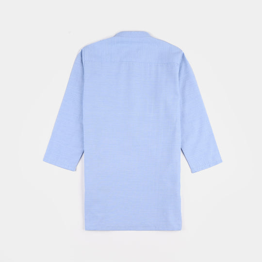 Boys Poly Viscose Embroidered Kurta (Slub EMB)-L.Blue