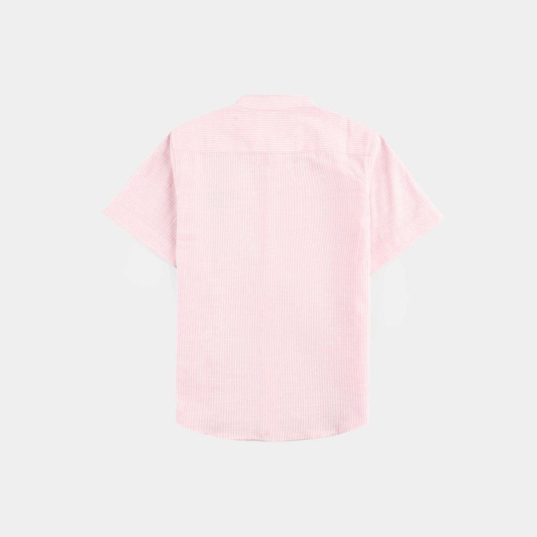 Infant Boys Yarn Dyed Basic Casual Shirt (Happy)-Peach Stripe