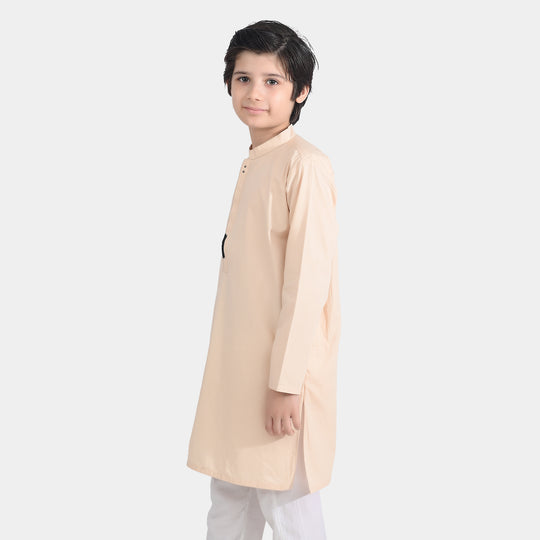 Boys Cotton Poplin Embroidered Kurta (Seaport)-BEIGE