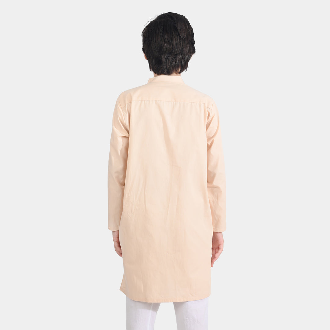 Boys Cotton Poplin Embroidered Kurta (Seaport)-BEIGE