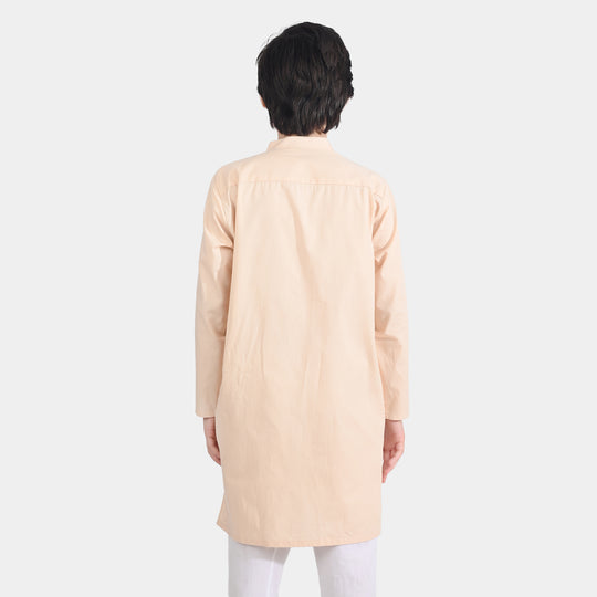Boys Cotton Poplin Embroidered Kurta (Seaport)-BEIGE