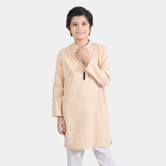 Boys Cotton Poplin Embroidered Kurta (Seaport)-BEIGE