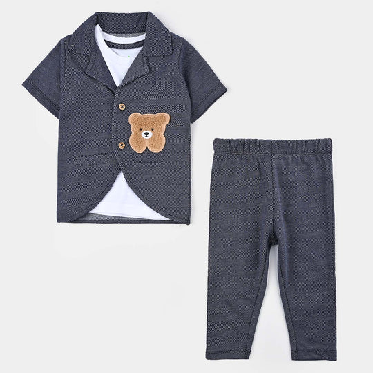 Infant Boys Jacquard 3PC Suit-NAVY