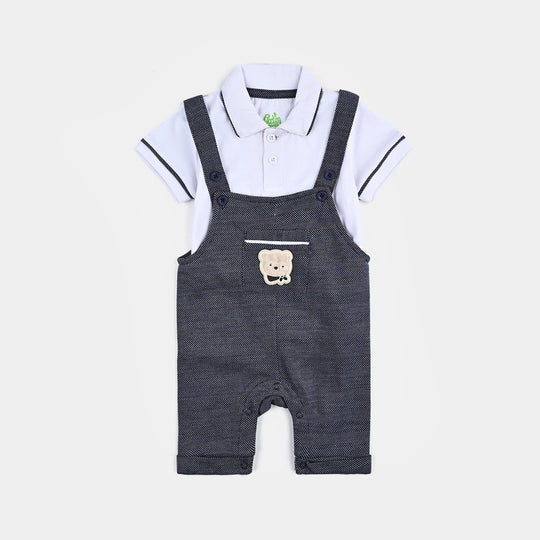 Infant Boys Jacquard Suit Dangri-NAVY