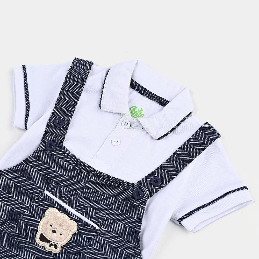 Infant Boys Jacquard Suit Dangri-NAVY