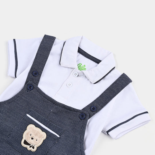 Infant Boys Jacquard Suit Dangri-NAVY