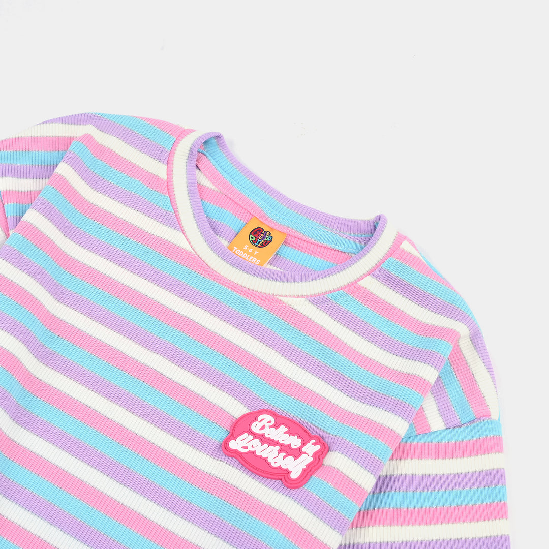 Girls Yarn Dyed T-Shirt H/S Belive In Your Self-Multi