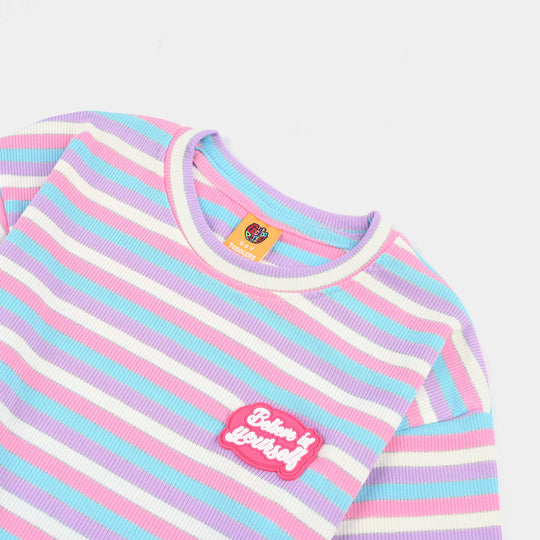 Girls Yarn Dyed T-Shirt H/S Belive In Your Self-Multi