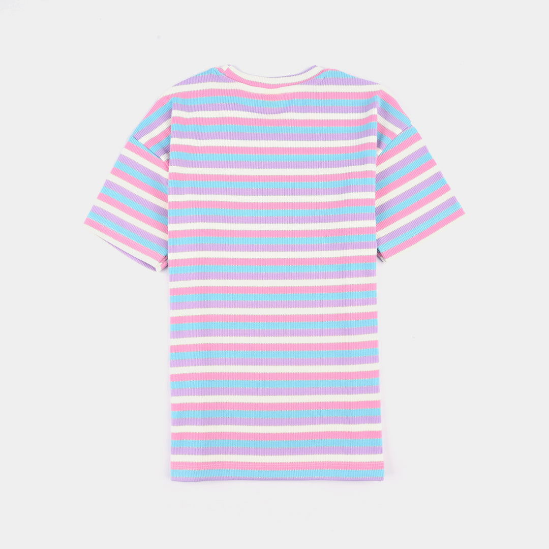 Girls Yarn Dyed T-Shirt H/S Belive In Your Self-Multi