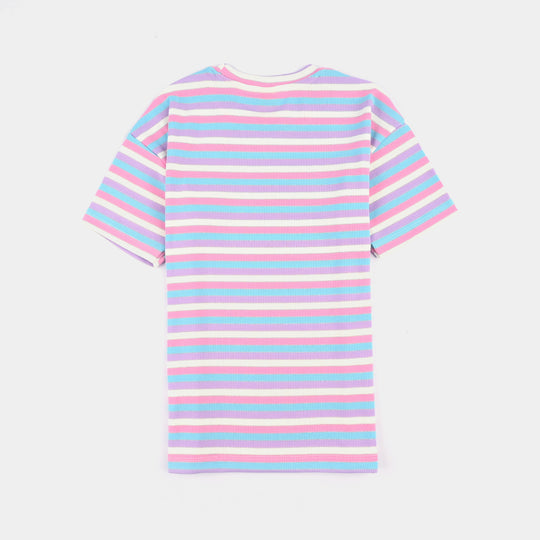 Girls Yarn Dyed T-Shirt H/S Belive In Your Self-Multi
