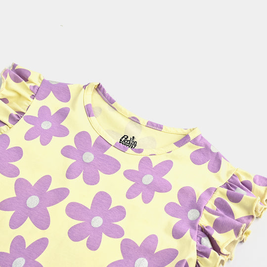 Girls Cotton Jersey T-Shirt FLOWERS REPEAT-Pink