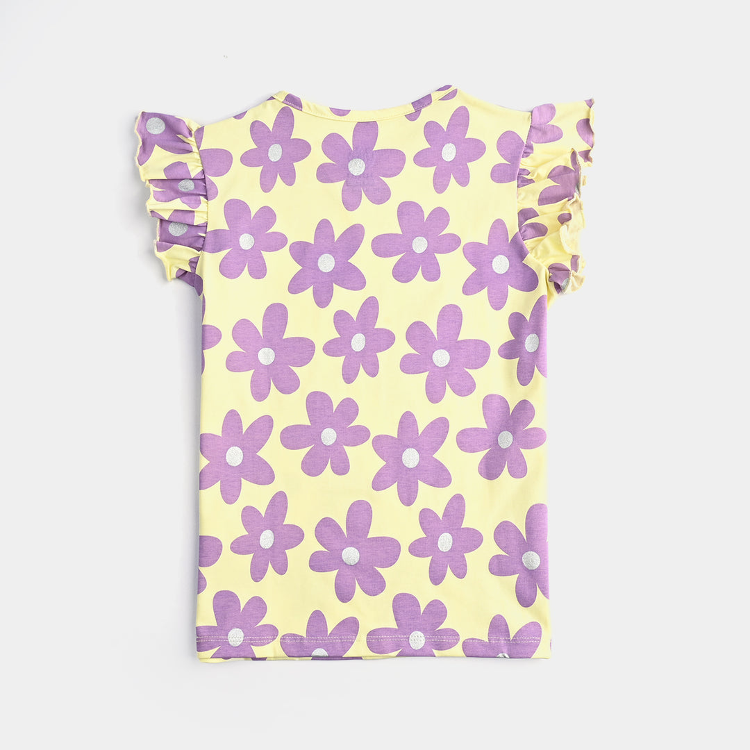 Girls Cotton Jersey T-Shirt FLOWERS REPEAT-Pink