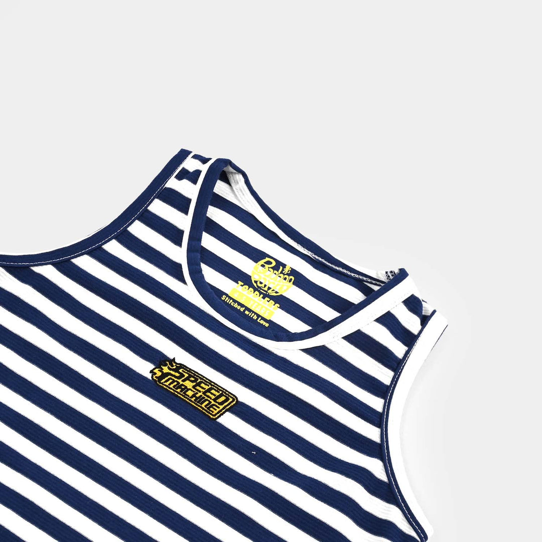 Boys Yarn Dyed Sando Speed Machine-NAVY