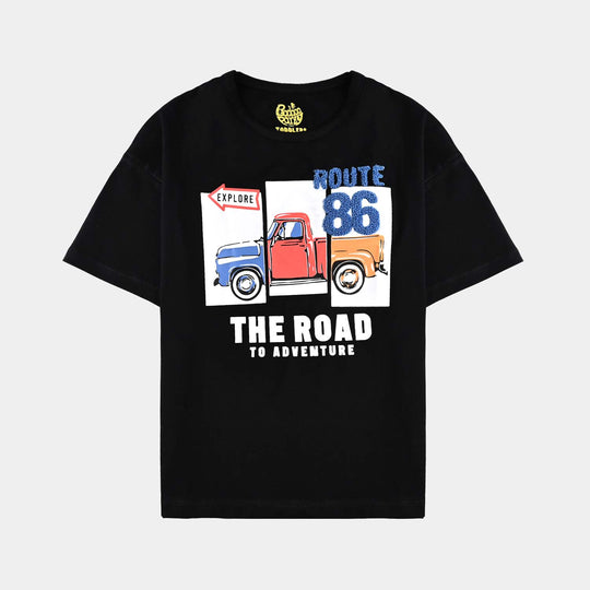 Boys Lycra Jersey T-Shirt H/S Route 86-BLACK