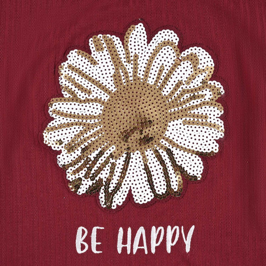 Girls Jacquard T-Shirt Be Happy-Red