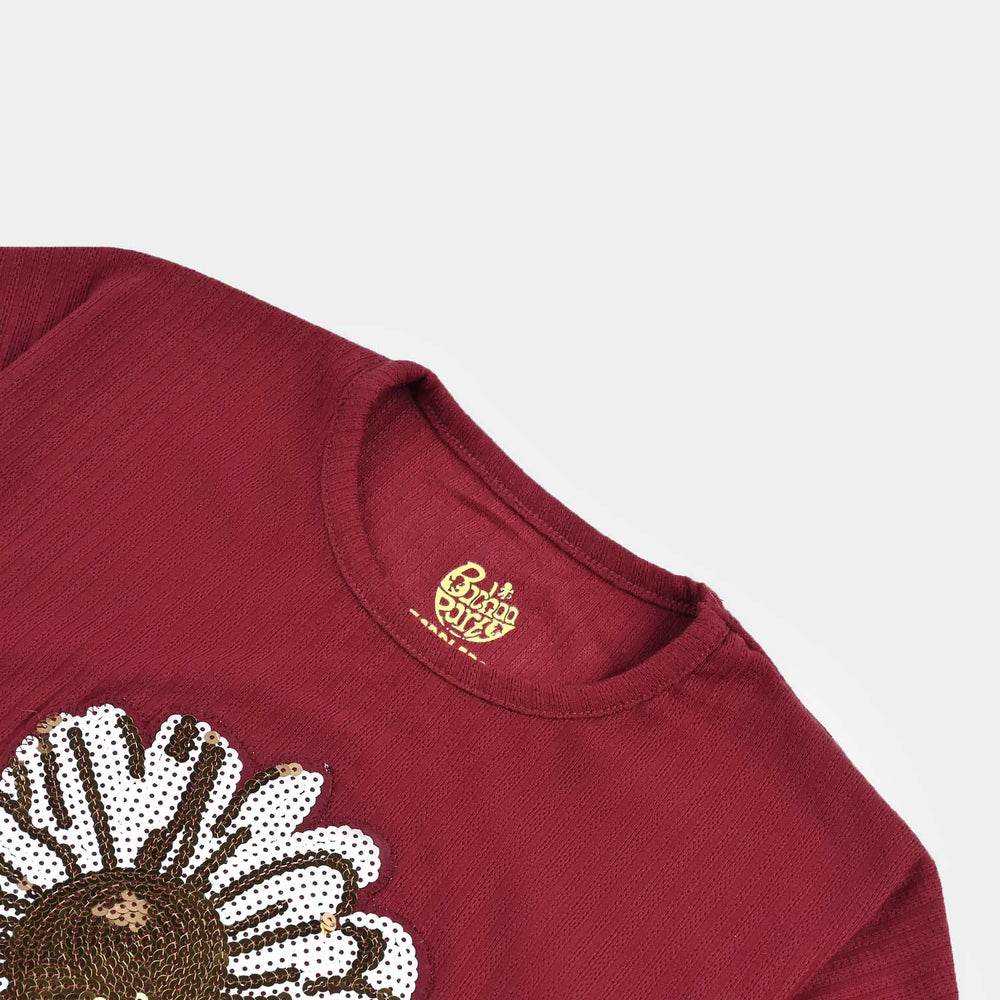 Girls Jacquard T-Shirt Be Happy-Red