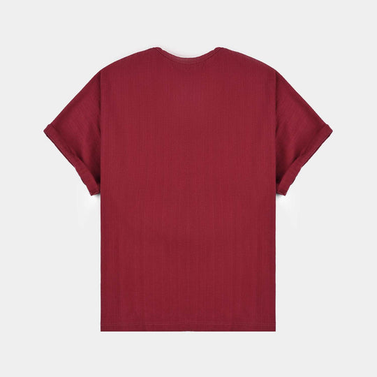 Girls Jacquard T-Shirt Be Happy-Red