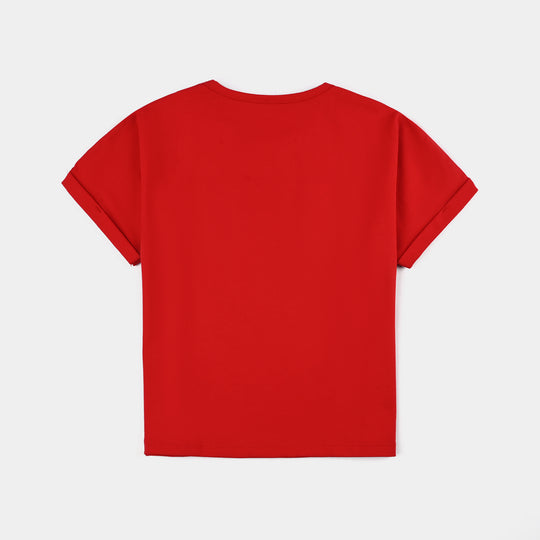 Girls Lycra Jersey T-Shirt-Red