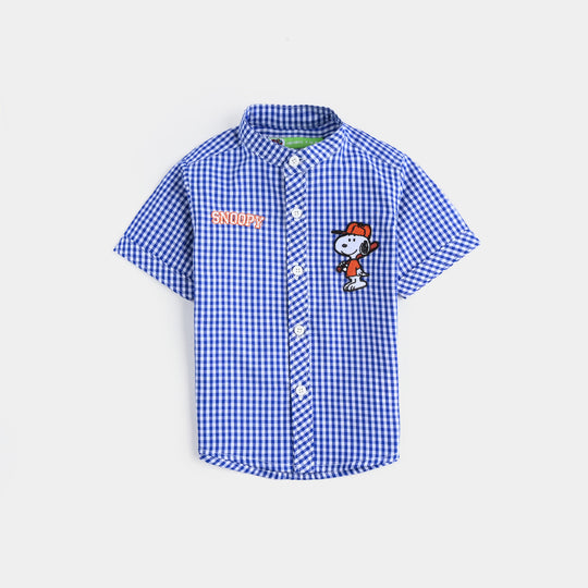 Infant Boys Cotton Basic Casual Shirt-Blue Check