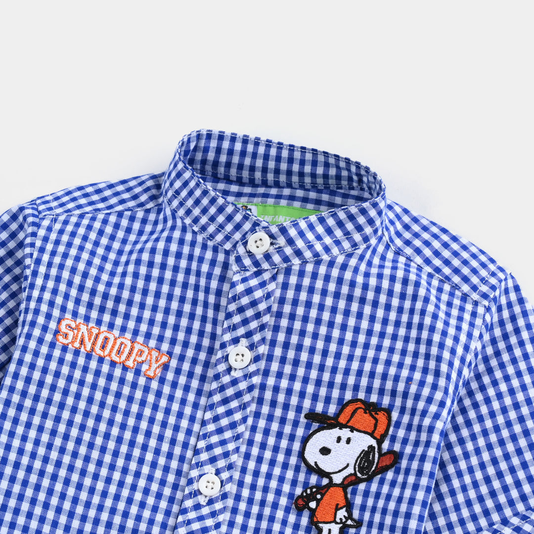 Infant Boys Cotton Basic Casual Shirt-Blue Check