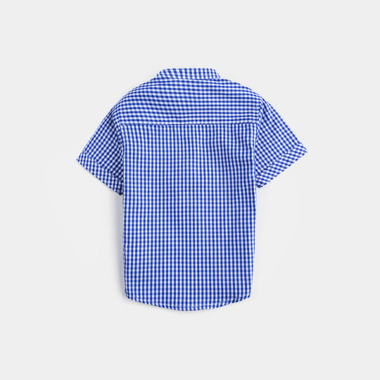 Infant Boys Cotton Basic Casual Shirt-Blue Check