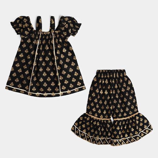 Infant Girls Cotton Printed 2Pcs Dua-BLACK