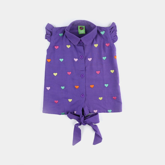 Infant Girls Cotton Slub  Emb Top Candy Land-Purple