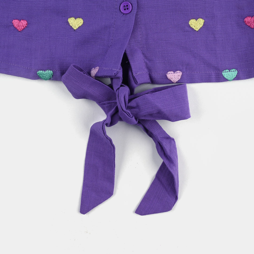 Infant Girls Cotton Slub  Emb Top Candy Land-Purple