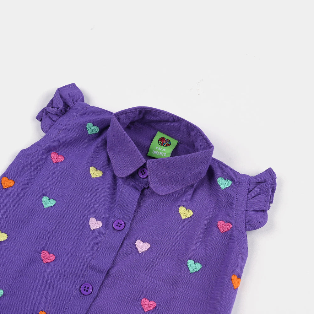 Infant Girls Cotton Slub  Emb Top Candy Land-Purple