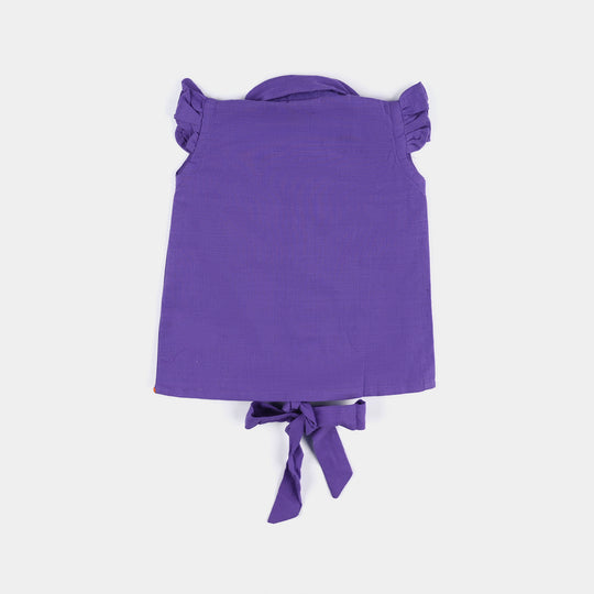 Infant Girls Cotton Slub  Emb Top Candy Land-Purple
