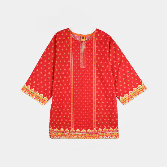 Girls Cotton Poplin Printed Kurti Rose-RED