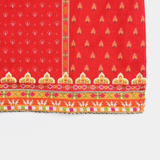 Girls Cotton Poplin Printed Kurti Rose-RED