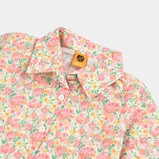 Girls Cotton Poplin Casual Top Baby Floral-Multi