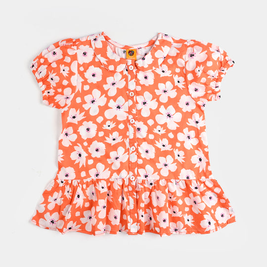 Girls Cotton Poplin Co-Ord Set Pastel-ORANGE