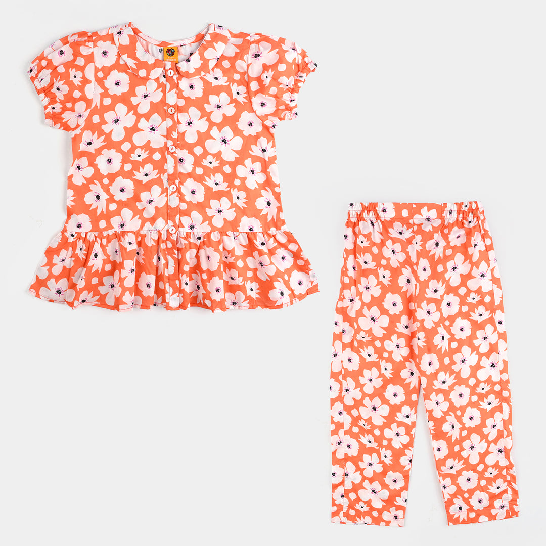 Girls Cotton Poplin Co-Ord Set Pastel-ORANGE