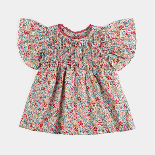 Infant Girls Cotton Poplin Casual Frock-Multi