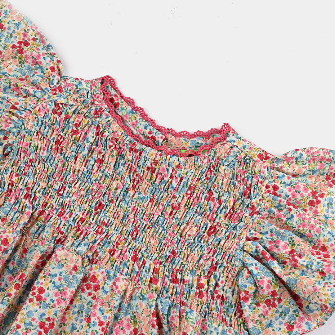 Infant Girls Cotton Poplin Casual Frock-Multi