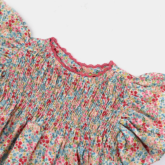 Infant Girls Cotton Poplin Casual Frock-Multi