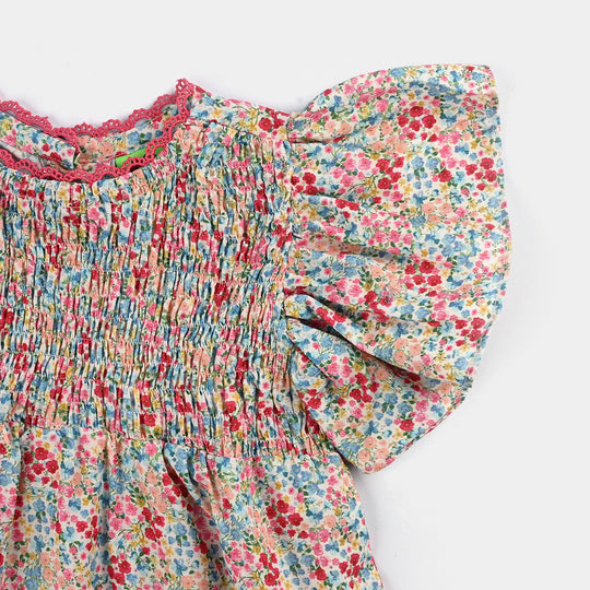 Infant Girls Cotton Poplin Casual Frock-Multi