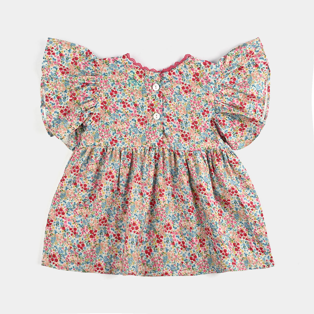 Infant Girls Cotton Poplin Casual Frock-Multi