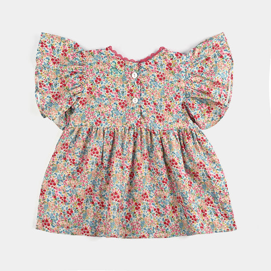 Infant Girls Cotton Poplin Casual Frock-Multi