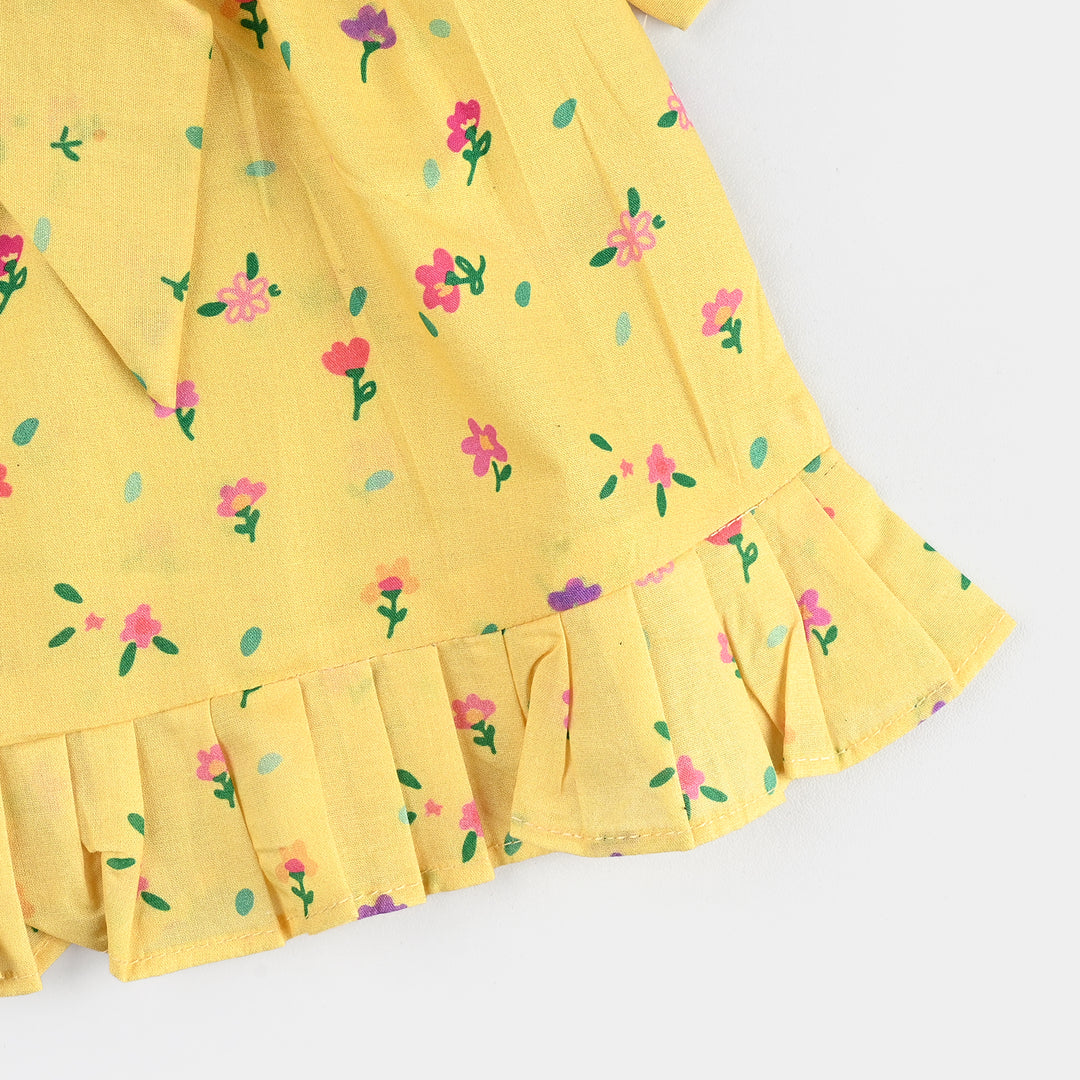 Infant Girls Cotton Poplin Casual Frock Yellow