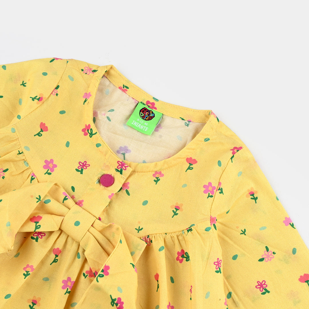 Infant Girls Cotton Poplin Casual Frock Yellow