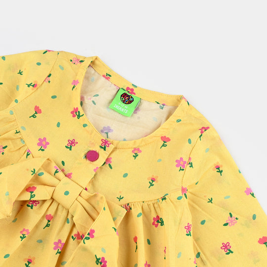 Infant Girls Cotton Poplin Casual Frock Yellow