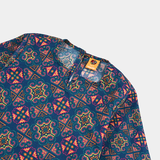 Girls Cotton Poplin Printed Kurti Tribal-Multi